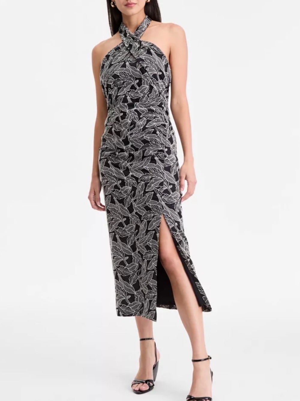 INC International Concepts Black and White Leaf halter dress